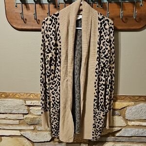 Yes Lola Leopard Print Open Front Cardigan Sweater Size Small